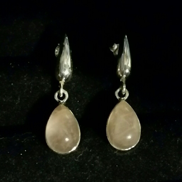 Hand Crafted Jewelry - .925 Silver Rose Quartz Teardrop Earrings